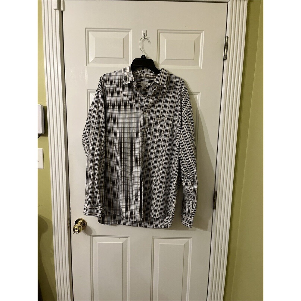 Calvin Klein Men's Long Sleeve Button Down Shirt large black  beige With Pocket.